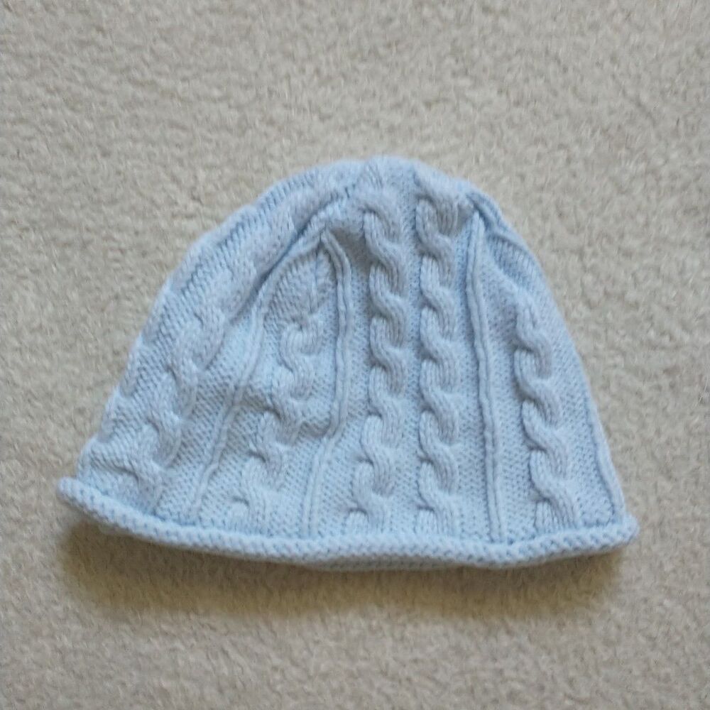Hanna Andersson Beanie Hat Baby Newborn XXS Blue Cable Knit Organic Cotton